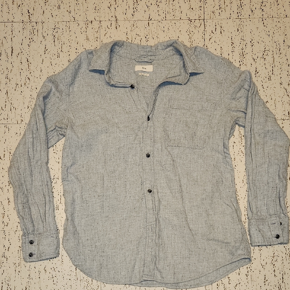 Tna Grey Multi Color Speckle Button Down Long Sleeve Casual Dress Shirt
